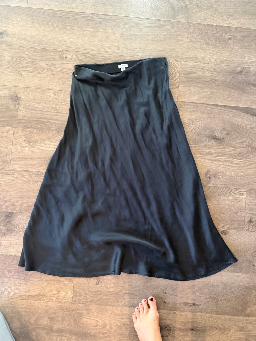 Cuyana Black Satin A-Line Midi Skirt